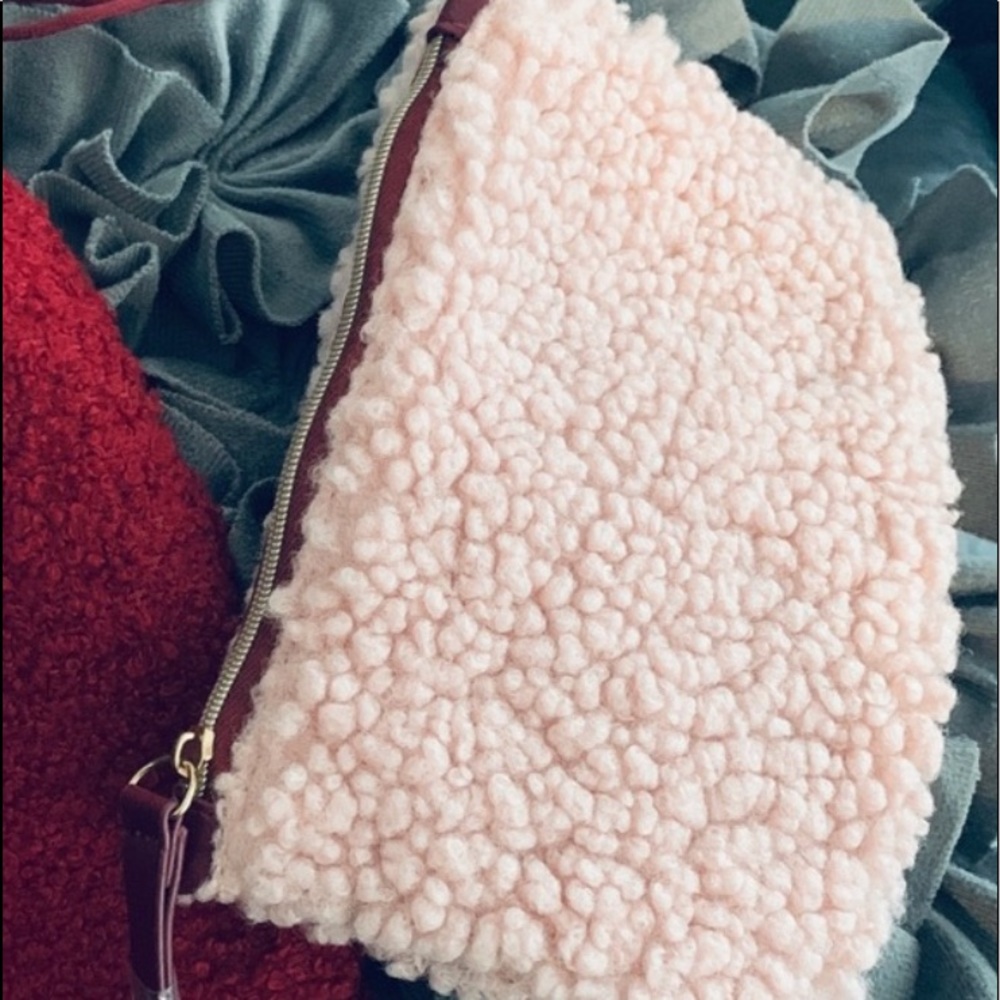 Ipsy Pink Faux Sherpa Wristlet Glam Bag